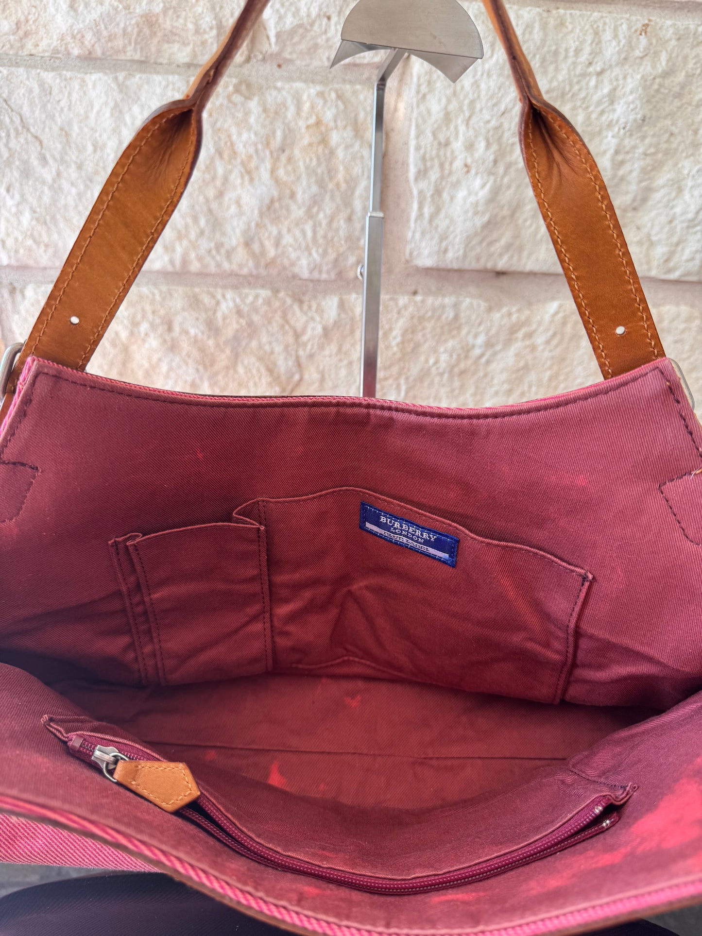 Burberry Blue Label Pink Canvas Hobo Bag