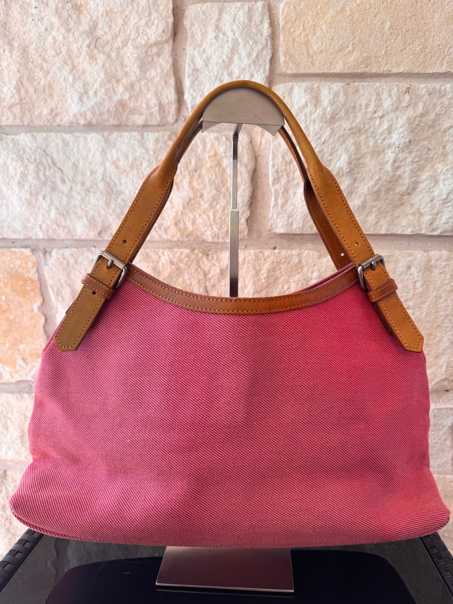 Burberry Blue Label Pink Canvas Hobo Bag