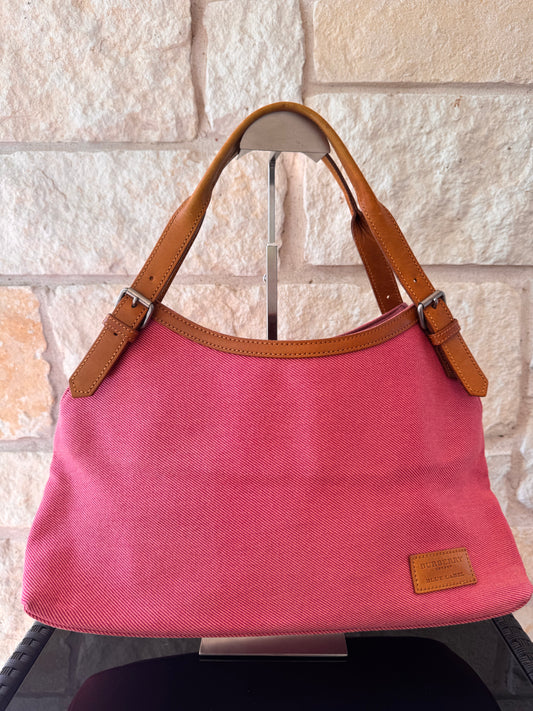 Burberry Blue Label Pink Canvas Hobo Bag