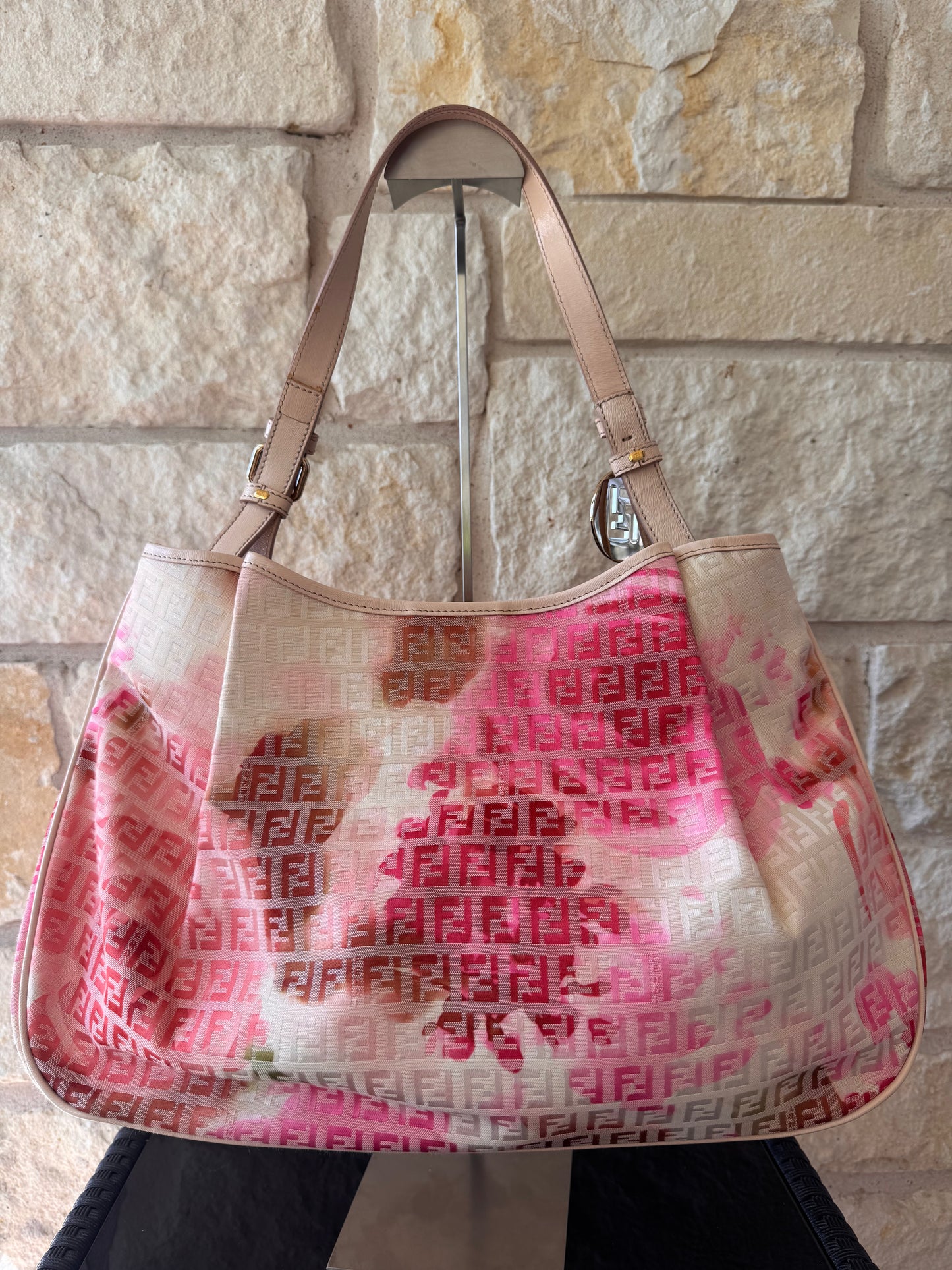 Fendi Pink Floral Print Zucchino Canvas Mama Forever Tote