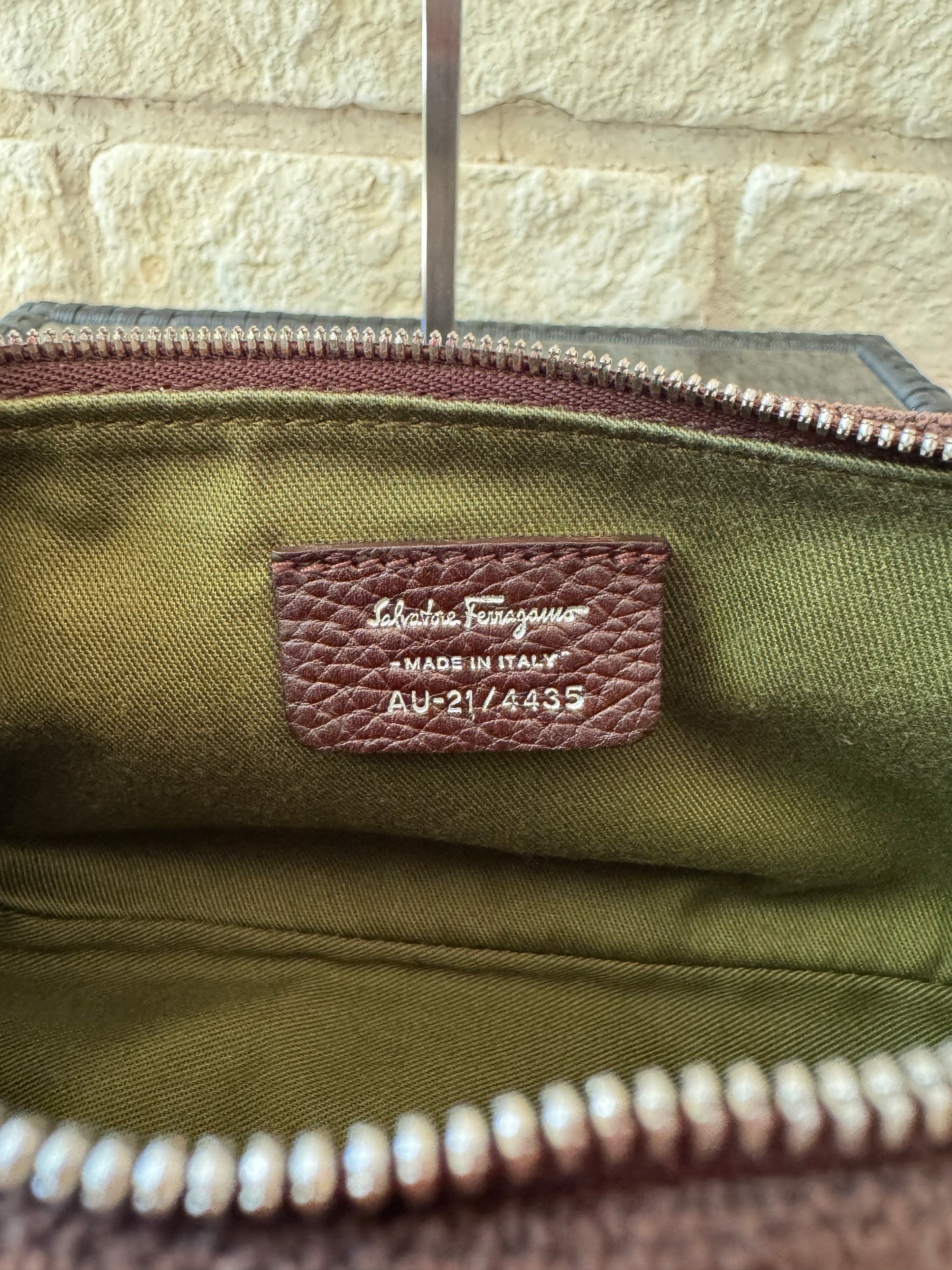Salvatore Ferragamo Brown Suede Gancini Print Shoulder Handbag