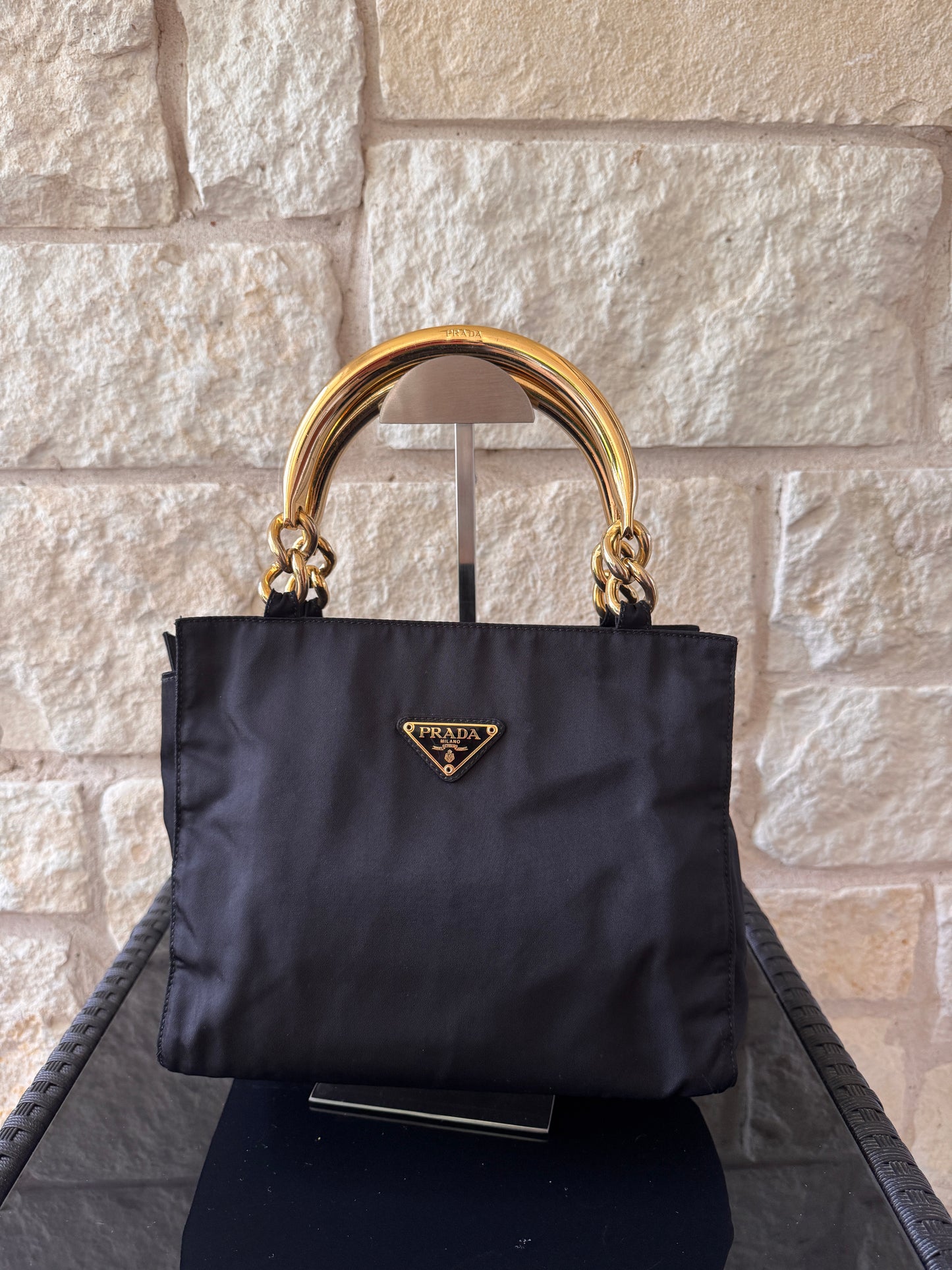 Prada Tessuto Nylon Metal Handle Handbag