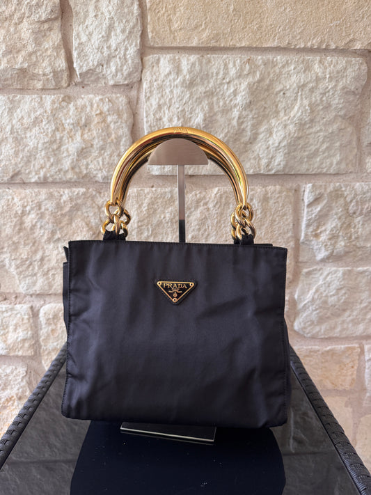 Prada Tessuto Nylon Metal Handle Handbag