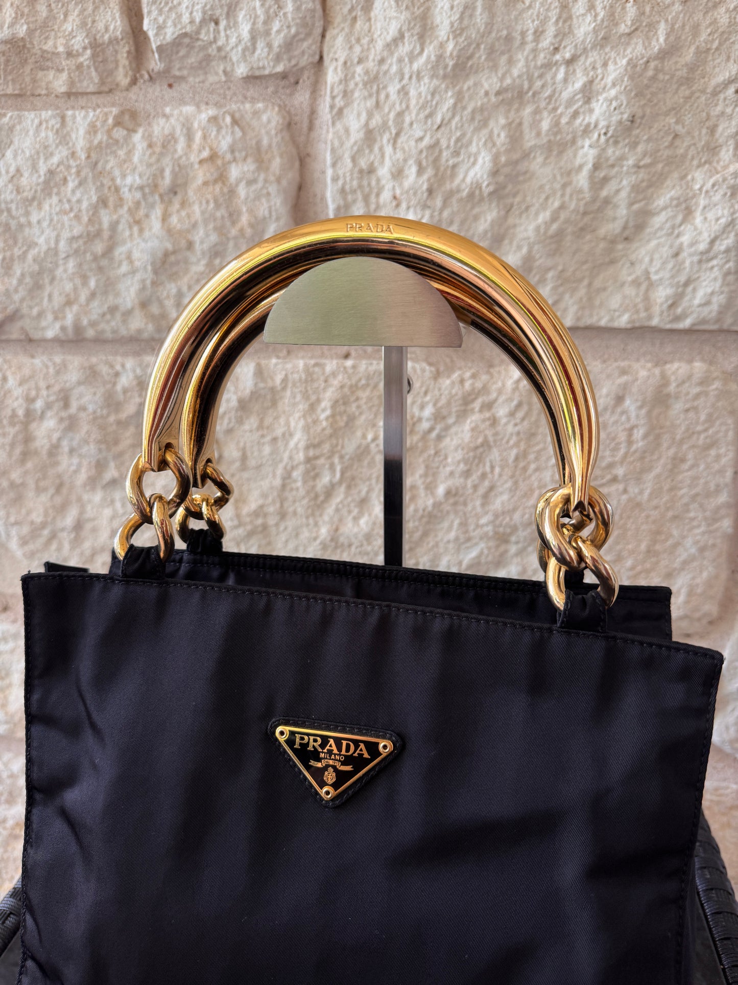 Prada Tessuto Nylon Metal Handle Handbag