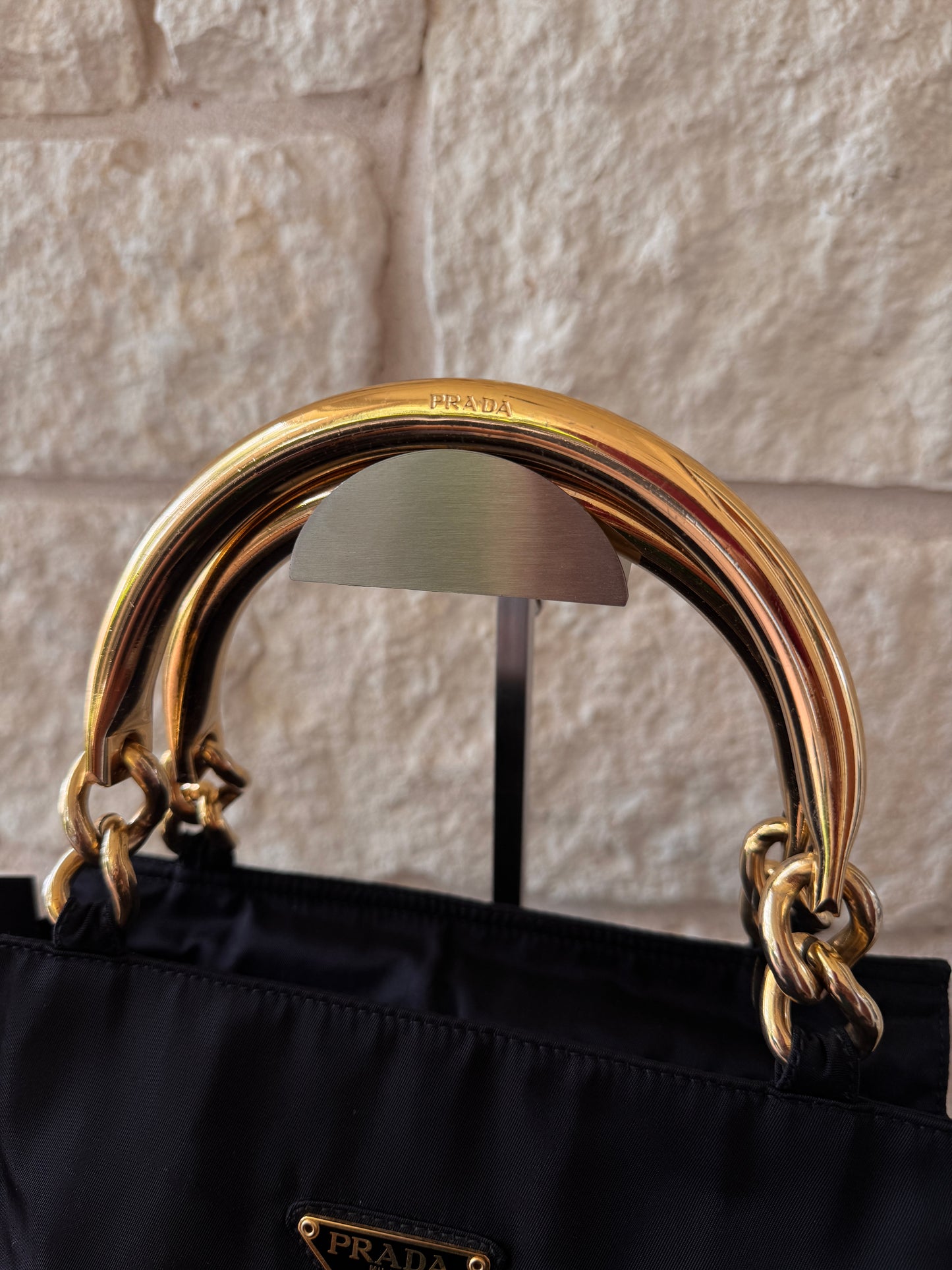 Prada Tessuto Nylon Metal Handle Handbag