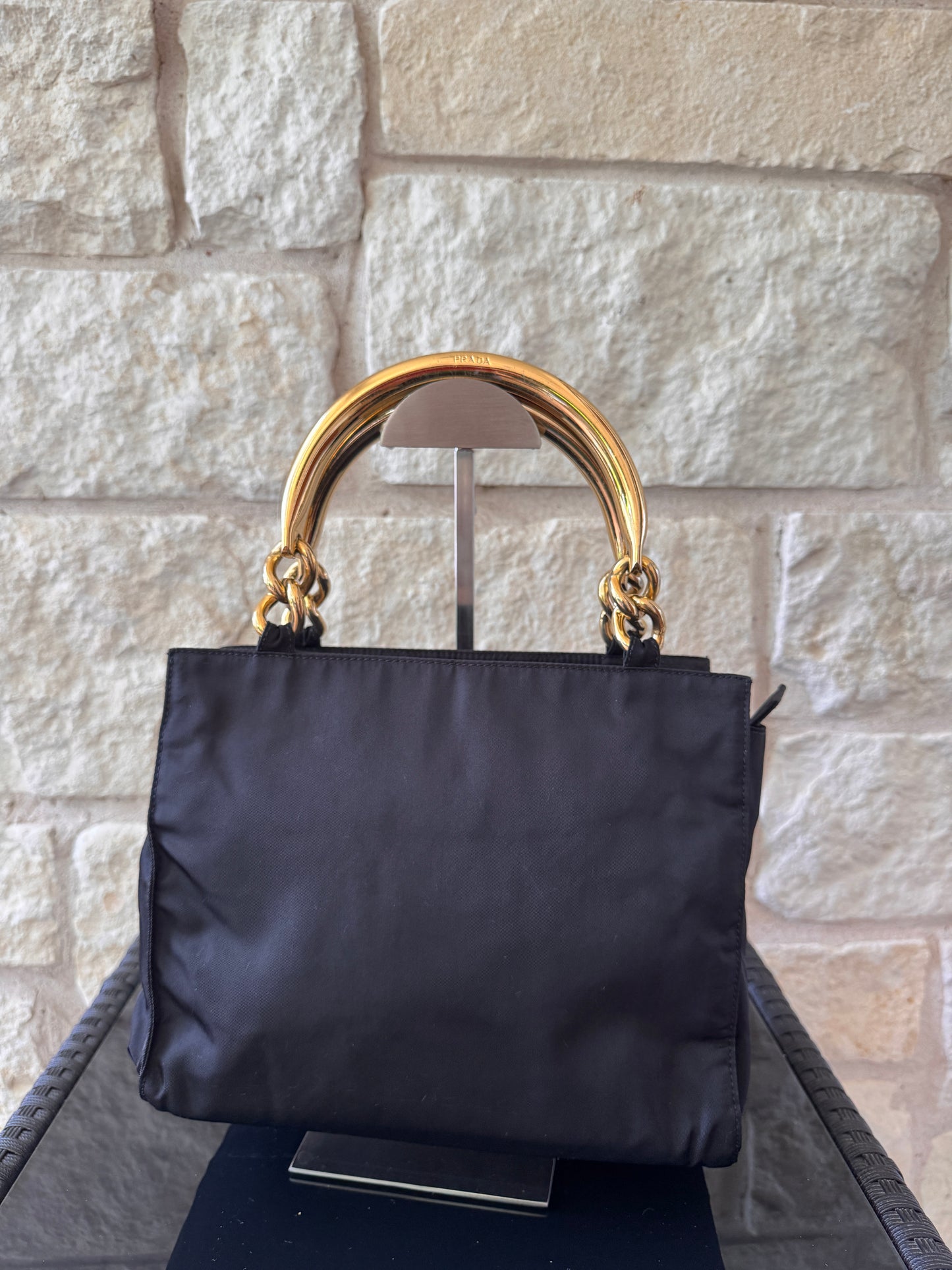 Prada Tessuto Nylon Metal Handle Handbag