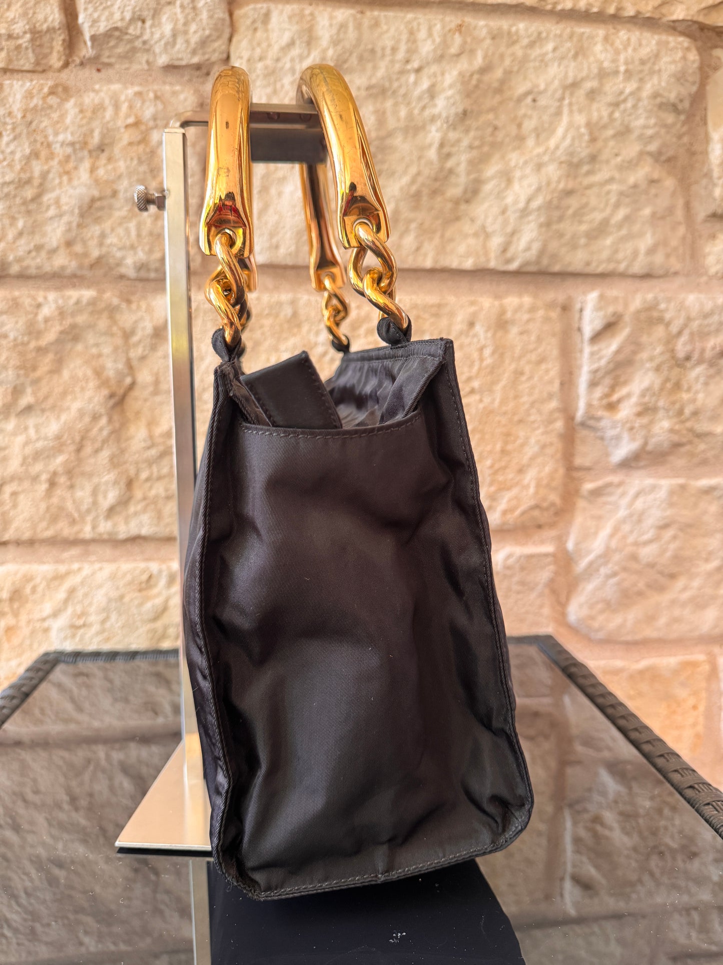 Prada Tessuto Nylon Metal Handle Handbag