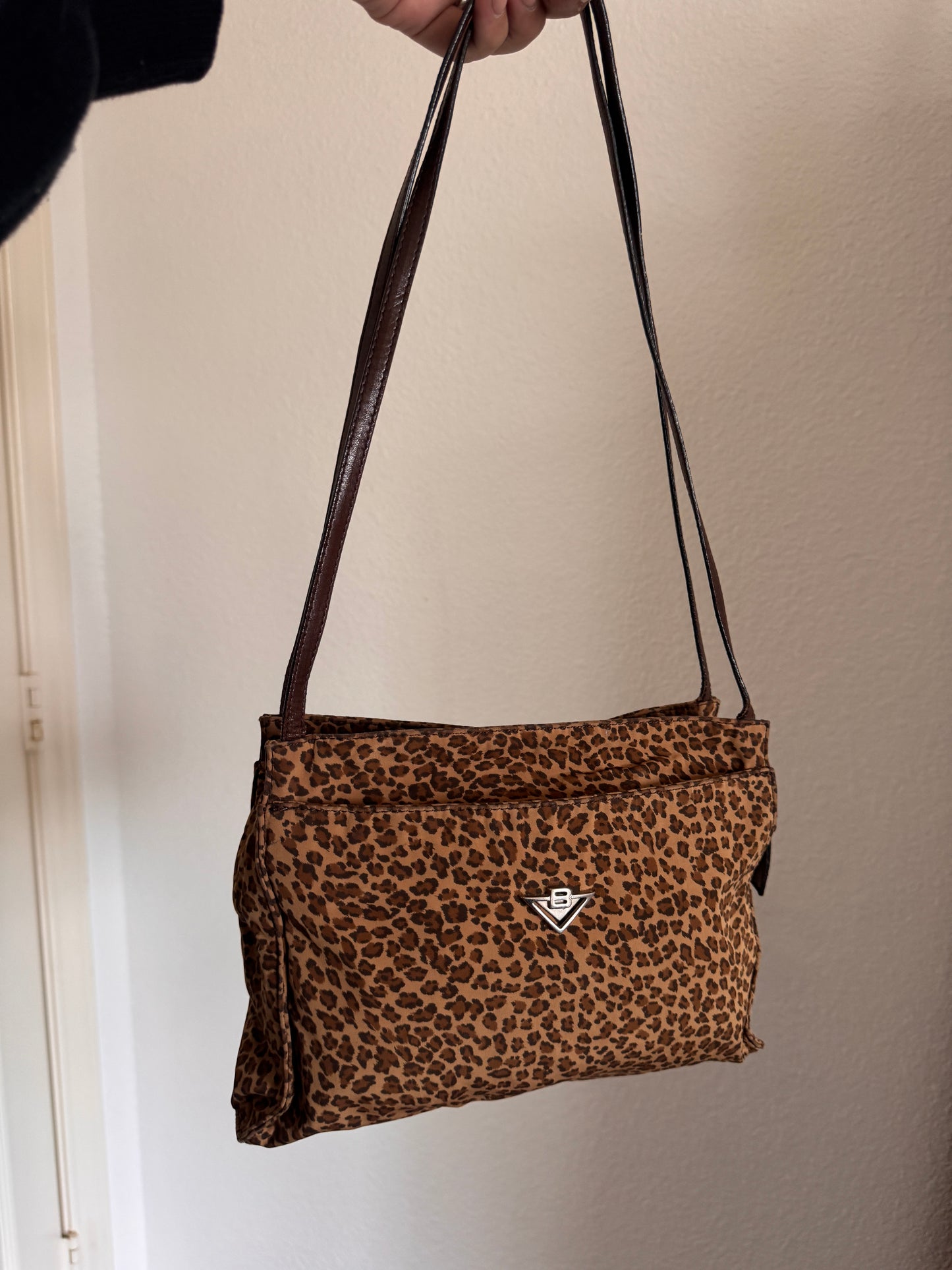Bottega Veneta Vintage Leopard Print Nylon Shoulder Bag