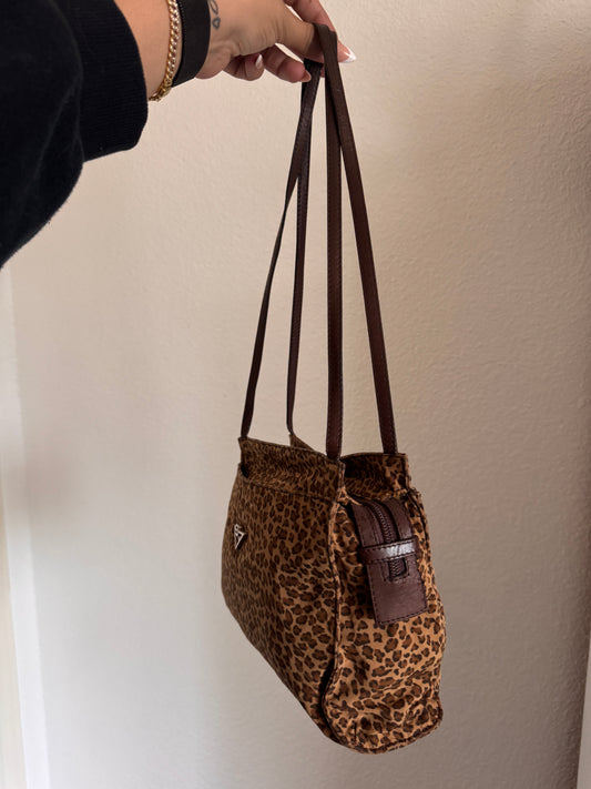 Bottega Veneta Vintage Leopard Print Nylon Shoulder Bag