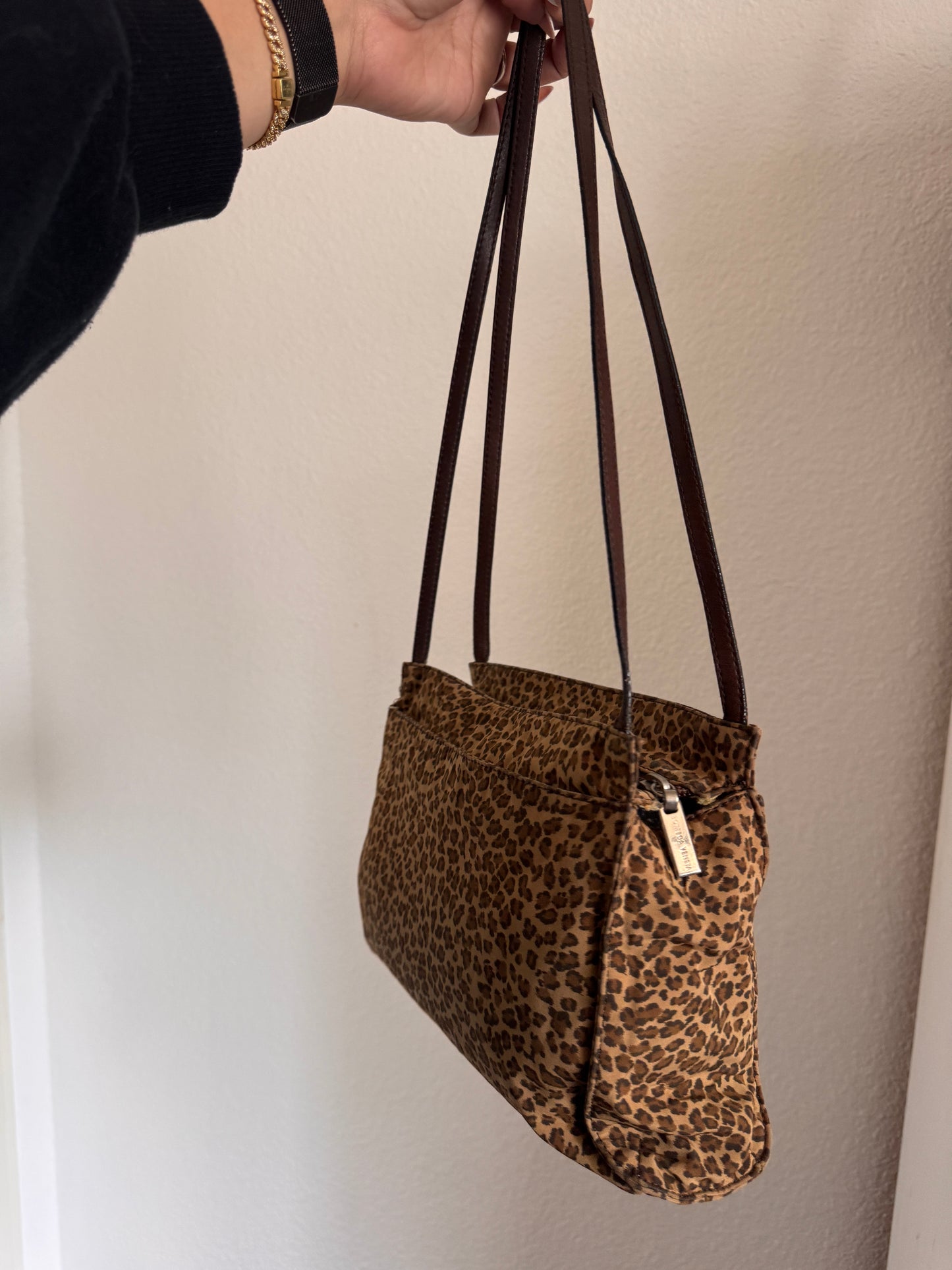 Bottega Veneta Vintage Leopard Print Nylon Shoulder Bag